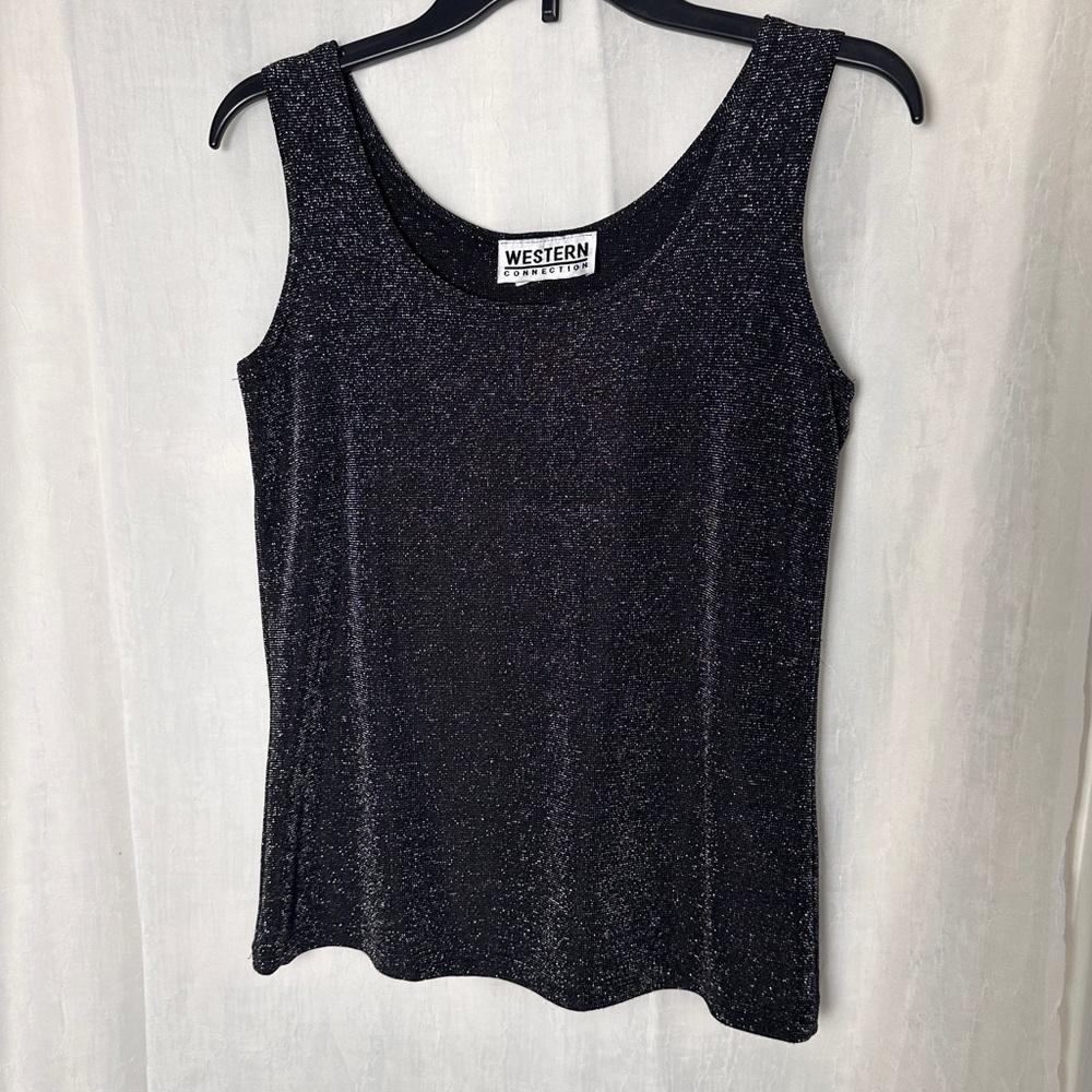 3/$20 💥 Vintage Tank Top Western Connection Black‎ Shimmery Sleeveless Stretchy